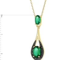 Zawieszka z żółtego złota z diamentami czarnymi i szmaragdami syntetycznymi - próba 585