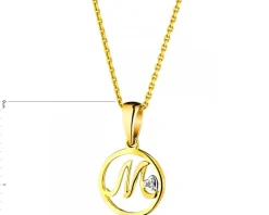 Zawieszka z żółtego złota z diamentem - litera M - 0,003 ct - próba 585