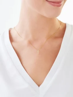 Zawieszka z żółtego złota z diamentem - krzyż - 0,003 ct - próba 585