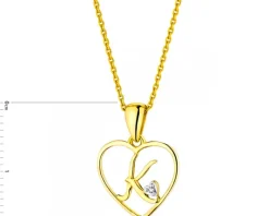 Zawieszka z żółtego złota z diamentem - litera K, serce - 0,005 ct - próba 375