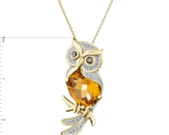 Zawieszka z żółtego złota z diamentami i cytrynem - sowa - próba 585