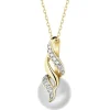 Zawieszka z żółtego złota z diamentami i perłą - próba 585