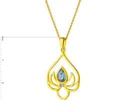 Zawieszka z żółtego złota z diamentem i topazem London Blue - kwiat lotosu - próba 585