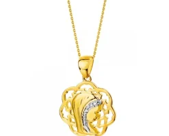 Zawieszka z żółtego złota z diamentami - medalik Matka Boska - 0,006 ct - próba 375