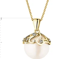 Zawieszka z żółtego złota z diamentami i perłą - próba 585