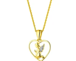 Zawieszka z żółtego złota z diamentem - aniołek, serce - 0,003 ct - próba 585