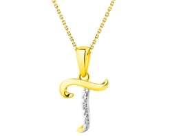 Zawieszka z żółtego złota z diamentami - litera T - 0,003 ct - próba 375
