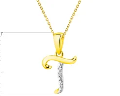 Zawieszka z żółtego złota z diamentami - litera T - 0,003 ct - próba 375
