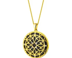 Zawieszka z żółtego złota z diamentami i onyksem - rozeta - próba 585