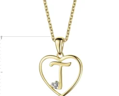 Zawieszka z żółtego złota z diamentem - litera T, serce - 0,005 ct - próba 375