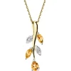 Zawieszka z żółtego złota z diamentami i cytrynami - liście - próba 375