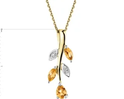 Zawieszka z żółtego złota z diamentami i cytrynami - liście - próba 375