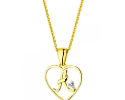 Zawieszka z żółtego złota z diamentem - litera A, serce - 0,005 ct - próba 375