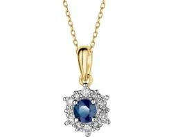 Zawieszka z żółtego złota z diamentami i szafirem - próba 585