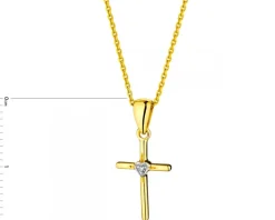 Zawieszka z żółtego złota z diamentem - krzyż - 0,006 ct - próba 375