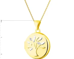 Zawieszka z żółtego złota z diamentami - puzderko - drzewko - 0,01 ct - próba 375