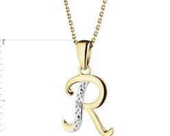 Zawieszka z żółtego złota z diamentem - litera R - 0,003 ct - próba 375