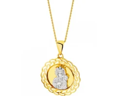 Zawieszka z żółtego złota z diamentem - medalik Matka Boska Częstochowska - 0,003 ct - próba 375