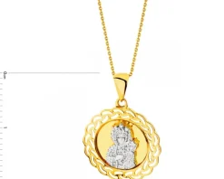 Zawieszka z żółtego złota z diamentem - medalik Matka Boska Częstochowska - 0,003 ct - próba 375