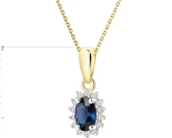 Zawieszka z żółtego złota z diamentami i szafirem - próba 585