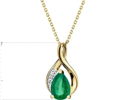 Zawieszka z żółtego złota z diamentem i szmaragdem syntetycznym - próba 375