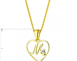 Zawieszka z żółtego złota z diamentem - litera M, serce - 0,005 ct - próba 375