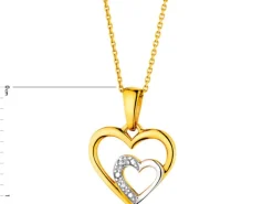 Zawieszka z żółtego złota z diamentami - serca - 0,004 ct - próba 585