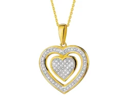 Zawieszka z żółtego złota z diamentami - serca - 0,19 ct - próba 585