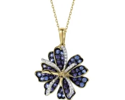 Zawieszka z żółtego złota z diamentami i szafirami - kwiat - próba 585