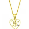 Zawieszka z żółtego złota z diamentem - litera W, serce - 0,005 ct - próba 375