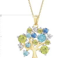 Zawieszka  z żółtego złota z diamentami, peridotami, topazami - drzewko - próba 585