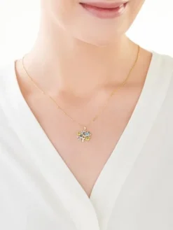 Zawieszka z żółtego złota z diamentami, peridotami, topazami - drzewko - próba 585