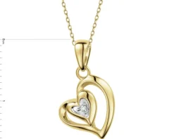 Zawieszka z żółtego złota z diamentem - serca - 0,007 ct - próba 375