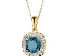 Zawieszka z żółtego złota z diamentami i topazem London Blue - próba 585