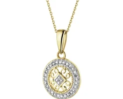 Zawieszka z żółtego złota z diamentami - rozeta - 0,08 ct - próba 585