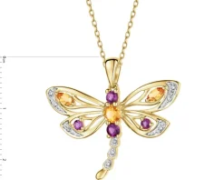 Zawieszka z żółtego złota z diamentami i kamieniami ozdobnymi - ważka - próba 585