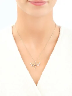 Zawieszka z żółtego złota z diamentami i kamieniami ozdobnymi - ważka - próba 585