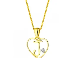 Zawieszka z żółtego złota z diamentem - litera J, serce - 0,005 ct - próba 375