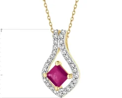 Zawieszka z żółtego złota z diamentami i rubinem - próba 585