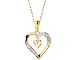 Zawieszka z żółtego złota z diamentami - serca - 0,01 ct - próba 585