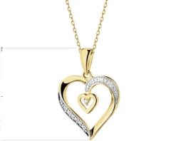 Zawieszka z żółtego złota z diamentami - serca - 0,01 ct - próba 585