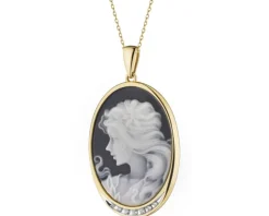 Zawieszka z żółtego złota z diamentami i agatem - kamea - próba 585