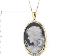 Zawieszka z żółtego złota z diamentami i agatem - kamea - próba 585