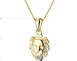 Zawieszka z żółtego złota z diamentem - Lew - 0,003 ct - próba 375