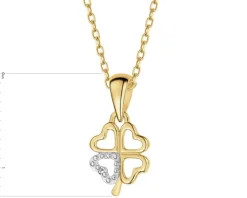 Zawieszka z żółtego złota z diamentem – serca, koniczyna - 0,003 ct - próba 375