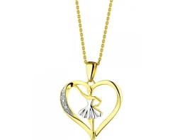 Zawieszka z żółtego złota z diamentami - baletnica, serce - 0,01 ct - próba 585