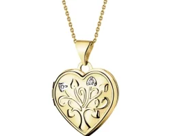 Zawieszka z żółtego złota z diamentem - puzderko - serce, drzewko - 0,005 ct - próba 375