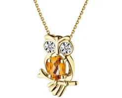 Zawieszka z żółtego złota z diamentami i cytrynem - sowa - próba 585