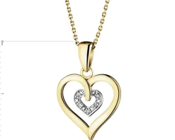 Zawieszka z żółtego złota z diamentami - serca - 0,01 ct - próba 375
