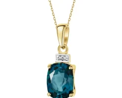 Zawieszka z żółtego złota z diamentami i topazem London Blue - próba 585